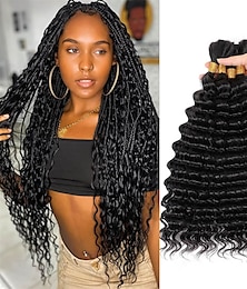 cheap -2 Bundle Human Braiding Hair Deep Wave Bulk Human Hair for Braiding Curly Human Hair for Boho Braids Knotless/Goddess/Micro/Bohemian/Gypsy/No Weft/Curly/100% Unprocessed Virgin Human Hair