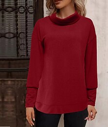 abordables -Mujer Color sólido Moda Manga Larga Cuello Alto Cuello de pila Tops regulares Casual Deportes Negro Rosa Vino Naranja Caqui Otoño invierno