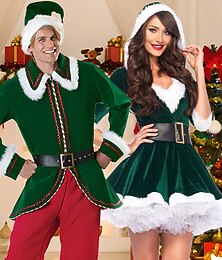 halpa -Haltia Joulupukki-asu Cosplay-asut Yhteensopiva perhe ja pariskunnat Miesten Naisten Joulu Cosplay-asu Perheeseen sopivat asut Aikuisten Joulu Naamiaiset jouluaatto Joulu Juhla Asu