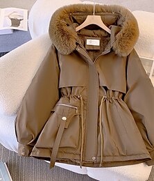 economico -Per donna Cappotto invernale Piumino Giacca con cappuccio Antivento Tenere al caldo Tasche Con tasche Collo di pelliccia Di tendenza Stile di strada Tinta unica Da mare Strada Da tutti i giorni Per