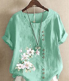 economico -Camicia da donna in lino T-shirt floreale streetwear maniche corte collo rotondo top regolari in lino vacanza quotidiana per uscire stampa blu navy blu verde scuro blu chiaro caffè estate primavera