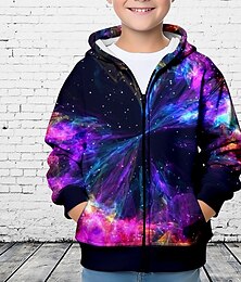 ieftine -Băieți 3D Galaxie Hanorac cu Glugă Geacă Îmbrăcăminte Exterior Manșon Lung Tipărire 3D Toamnă Iarnă Modă Șic Stradă Misto Poliester Copii 3-12 ani În aer liber Casual Zilnic Fit regulat
