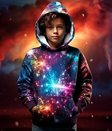 levne -Chlapecké 3D Galaxie Kapuce Pullover Dlouhý rukáv 3D tisk Podzim Zima Módní Šik ven Chladný Polyester Děti 3-12 let Venkovní Ležérní Denní Běžný