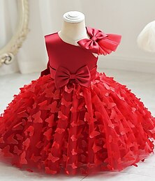 cheap -Toddler Girls' Party Dress Solid Color Sleeveless Performance Wedding Anniversary Lace Ruched Active Princess Cotton Maxi Party Dress Spring Fall Winter 3-7 Years Orange red Date red White