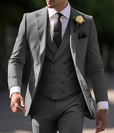 halpa -Miesten Häät Syksyn häät Hääpuvut Pystykäänne Vaalean keltainen Ruskea Yhtenäinen Tyköistuva 3-osainen setti Yksirivinen kaksi nappia