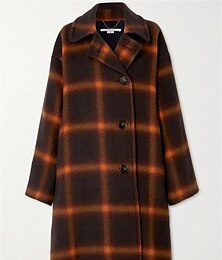 economico -Per donna Cappotto Esterno Strada Da tutti i giorni Autunno Inverno Lungo Cappotto Standard Tenere al caldo Traspirante Contemporaneo Moda Informale Giacca Manica lunga Righe e Plaid Stampa Con tasche