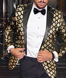 economico -Per uomo Giacca Blazer Tuxedo Di tendenza Discoteca Strass Fantasia geometrica Blazer Oro nero Argento Taglie forti Monopetto - 1 bottone