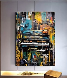 cheap -Handmade pop art painting Hand Painted Citysacpe Art Oil Painting Wall Art Citysacpe Art Painting Abstract Canvas Paintings music oil Painting Decor Rolled Canvas No Frame