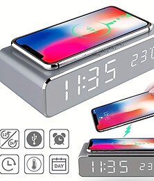 cheap -Wireless Charger Time Alarm Clock LED Digital Thermometer Earphone Phone Chargers Fast Charging Dock Station For IPhone 15 14 13 12 Samsung