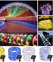 お買い得  -ソーラーロープライト 屋外 防水 LED ライトストリング 点滅 8モード 屋外チューブライト 銅線 フェアリーライト ガーデンフェンス パティオ 庭 パーティー 結婚式 クリスマス ハロウィン 屋内 屋外 装飾