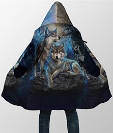 billiga -Herr Varg Vinterkappa Fleece-jacka Kappa Håller värmen Vintage Abstrakt Dagliga kläder Utekväll Ficka Mönster Höst vinter Huva Långärmad Blå
