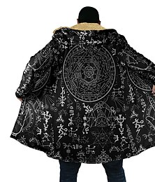 economico -Per uomo Tribale Totem Stampa Bandana Cappotto invernale Giacca in pile Cappotto Tenere al caldo Vintage Da tutti i giorni Per uscire Tasche Stampa Autunno inverno Con cappuccio Manica lunga Nero