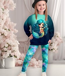 abordables -Chica 3D Sirena Conjunto de sudadera y leggings Rosa Manga Larga Impresión 3D Otoño Invierno Activo Moda Diario Niños 3-12 años Cuello Barco Exterior Vacaciones Cita Ajuste regular