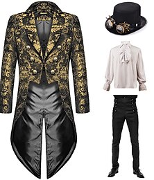 levne -set se steampunkovým frakem kalhoty s vysokým pasem cylindr s brýlemi retro vintage středověký kabát bunda svrchní oblečení rovné nohavice kalhoty upíří outfity pánský cosplay kostým maškarní párty
