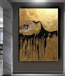 billiga -stor handmålad svart och guld målning akrylfolie målning på duk väggkonst abstrakt konst abstrakt målning guld firgure målning svart målning heminredning inredning redo att hänga eller duk