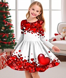 Χαμηλού Κόστους -3d φόρεμα καρδιών για κορίτσια με μακριά μανίκια 3d print χειμερινά χειμερινά σπορ & υπαίθριες καθημερινές διακοπές χαριτωμένα casual όμορφα παιδιά 3-12 ετών casual φόρεμα ένα φόρεμα γραμμή πάνω από