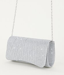 economico -Pochette da sera con glitter argento da donna – elegante borsa a tracolla con tracolla a catena per cocktail, matrimoni ed eventi formali