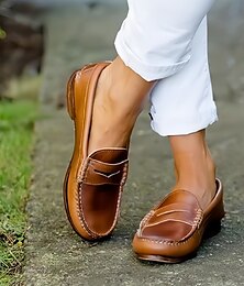 preiswerte -klassische braune Loafer aus Kunstleder für Damen – bequeme Slipper mit handgenähten Details für die Freizeit und den formellen Anlass