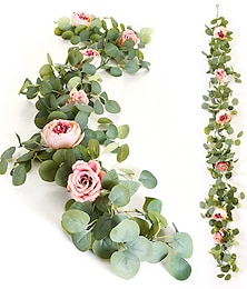 abordables -Guirnalda de flores de 175cm, vid de peonía falsa, flores artificiales, guirnalda de hiedra colgante de peonía para decoración de pared de habitación, cestas colgantes, arco de boda, decoración de fondo de jardín