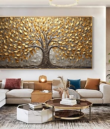 preiswerte -Handgefertigtes Ölgemälde auf Leinwand, Wandkunst-Dekor, originales Blattgold-Baum-Wohndekor mit gespanntem Rahmen, ohne Innenrahmen-Gemälde