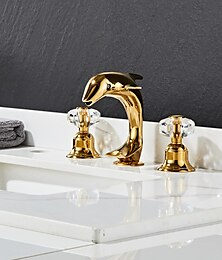 זול -ברז כיור אמבטיה בצורת דולפין, הדגשות קריסטל נפוצות שתי ידיות שלוש חורים ברזי מיקסר אמבטיה לכיור, כולל צינורות מים חמים וקרים