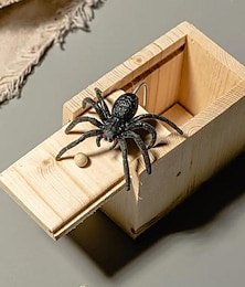 voordelige -spider prank box, enge houten kist spider parodie creatief speelgoed, halloween prank speelgoed kerstcadeau