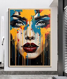 billiga -100 % handmålad väggkonst färgglad ansikte väggkonst kvinna porträtt canvas målning abstrakt flicka väggdekor oljemålning konst dekor heminredning redo att hänga eller duk