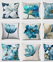 זול -פרח כחול כיסוי כרית צד כפול 1 pc רך דקורטיבי מרובע כיסוי כרית לחדר שינה סלון ספה כיסא ספה