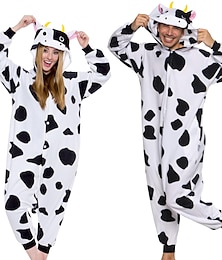 cheap -Adults' Kigurumi Pajamas Nightwear Camouflage Milk Cow Animal Animal Patchwork Onesie Pajamas Pajamas Funny Costume Polar Fleece Cosplay For Men and Women Christmas Animal Sleepwear Cartoon