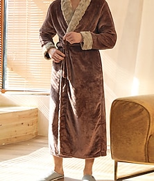 economico -Per uomo Pigiami Accappatoio Accappatoi 1 pcs Liscio Moda Informale Comoda Interni Giornaliero Da letto Vello Comfort Caldo A V Manica lunga Tasche Autunno Inverno Nero Blu scuro