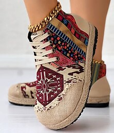 abordables -baskets à lacets bohèmes pour femmes – chaussures décontractées en toile à imprimé ethnique avec semelle tissée, chaussures de marche légères et confortables pour un usage quotidien et en voyage