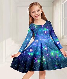 Недорогие -Платье для девочек с 3D-звездами и графикой, с длинными рукавами и 3D-принтом, осень-зима, виды спорта & Милое повседневное красивое повседневное платье для детей от 3 до 12 лет на открытом воздухе,