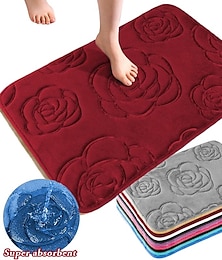 cheap -1pc Bath Rugs, Rose Flower Patterned Bathroom Bath Mat Flannel Non-slip Carpet Bathtub Floor Rug Shower Room Doormat Memory Foam Mat Washable Carpet