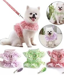 Χαμηλού Κόστους -Cute Flower Pattern Lace Dog Dress Harness Vest with Leash Set - SoftBreathable Mesh for Small and Medium Dogs - Perfect for OutdoorWalking and Princess Style
