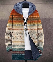 billiga -Herr Rand Vinterkappa Fleece-jacka Kappa Håller värmen Vintage Artistisk Dagliga kläder Utekväll Ficka Mönster Höst vinter Huva Långärmad Khaki grön