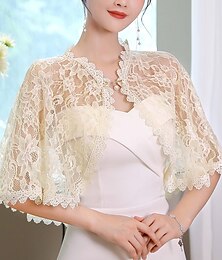 baratos -Estolas Femininas Bolero Agasalhos de noiva Envelopamentos de convidados de casamento Capa Elegante Luxo Sem Manga Poliéster Estolas de Casamento Com Renda Para Casamento Verão