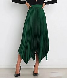 economico -Per donna Gonna Altalena a dondolo Gonna lunga Elegante Di tendenza Maxi Vita alta Gonne Tinta unita A pieghe Orlo asimmetrico Feste Strada Nero Bianco Vino Verde scuro Primavera estate Raso