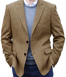 levne -Pánské Tweed Blazer Zářezový límec Retro Smrčkový steh Blazer Černá Khaki Tmavomodrá Větší velikosti Single Breasted Dvě tlačítka