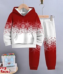 levne -Chlapecké 3D Sněhová vločka Vánoční sady Sada mikiny a tepláků Dlouhý rukáv 3D tisk Podzim Zima Aktivní Módní Chladný Děti 3-12 let Kapuce Venkovní Dovolená ulice Běžný