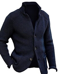 cheap -Men's Cardigan Sweater Cropped Sweater Knit Sweater Ribbed Knit Regular Button Up Knitted Plain Stand Collar Vintage Warm Ups Casual Daily Wear Clothing Apparel Fall Winter Army Green caramel S M L