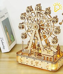 levne -3D Wooden Puzzles Led Rotatable Ferris Wheel Music Octave Box Model Mechanical Kit Assembly Decor DIY Toy Gift for Kid Adult