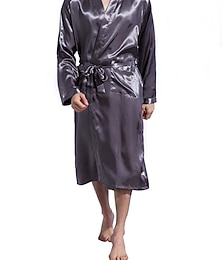 economico -Per uomo Accappatoio Accappatoi Abito di seta Kimono di seta 1 pcs Liscio Moda Informale Comoda Interni Giornaliero Da letto Seta sintetica Comfort Caldo A V Manica lunga Cintura inclusa Autunno