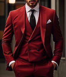 abordables -Trajes de boda rojos para hombre color liso 3 piezas diario slim fit botonadura simple dos botones 2024