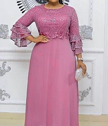 economico -Per donna Plus Size Abito da ballo Vestito da festa Abito di pizzo Abito lungo Abito lungo Rosa Blu Viola Manica a 3/4 Liscio Pizzo Estate Primavera Autunno Girocollo Elegante Invitati del matrimonio