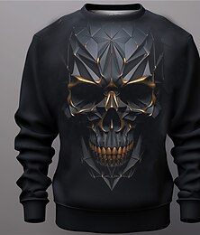 preiswerte -Graphic Totenkopf Motiv Herren Modisch 3D-Druck Pullover Sweatshirt Festtage Urlaub Ausgehen Sweatshirts Schwarz Gelb Langarm Rundhalsausschnitt Bedruckt Frühling & Herbst Designer Kapuzenpullover