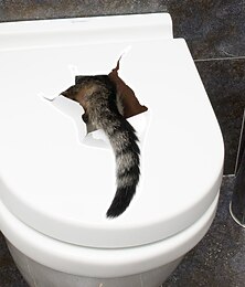 お買い得  -1 個猫のしっぽ便座ステッカー壁ステッカー漫画トイレ装飾粘着紙ラベル取り外し可能。