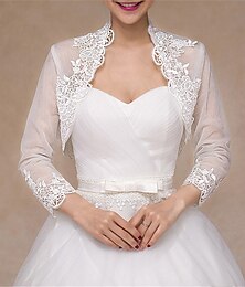 cheap -Shawls Women's Wrap Bolero Elegant Bridal 3/4 Length Sleeve Lace Wedding Wraps With Flower For Wedding Spring & Summer