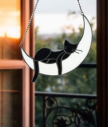 levne -1ks akrylové kočky na měsíci dárky ručně vyráběné kočičí slunečníky na akrylové závěsy na okna roztomilá kočičí výzdoba kolaudační dárek scéna výzdoba pokoje výzdoba domova výzdoba oken přívěšek