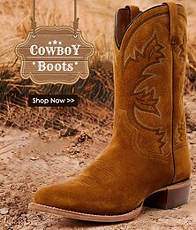 economico -stivali da cowboy western classici da uomo in pelle scamosciata - marrone in similpelle a metà polpaccio ricamati in stile rodeo - perfetti per rodeo, matrimoni in campagna ed eventi all'aperto