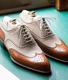 cheap -Men's Boat Shoes Formal Shoes Brogue Dress Shoes Walking British Daily PU Warm Massage Slip Resistant Lace-up Brown Color Block Spring Fall